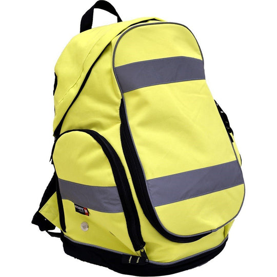 High Visibility Backpack - HiViz Yellow Carry All with Reflective Striping - Majestic