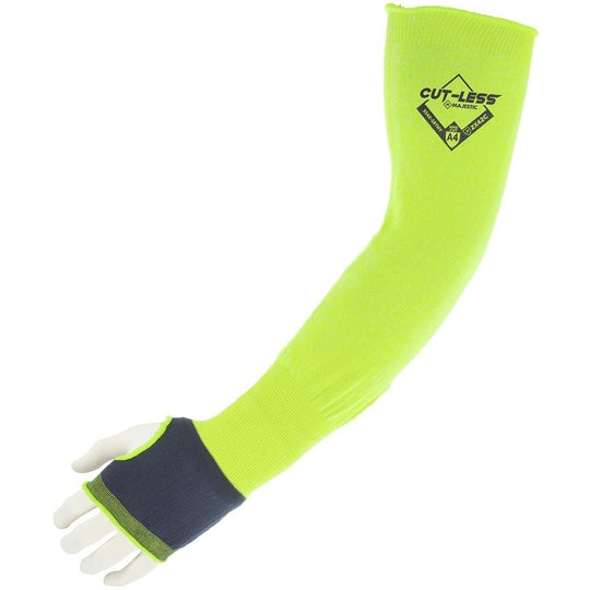 Cut Resistant Sleeve - 14 or 18 Inch, High Visibility Yellow, Thumb Hole, Tapered Fit, Korplex (PK 24 Sleeves) - Majestic