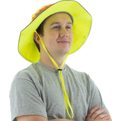 High Visibility Yellow Shade Hat - Full Brim with Reflective Striping – X1  Safety