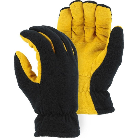 Leather Drivers Glove - Deerskin Palm, Fleece Back, Winter Lined, Wing Thumb, Shirred Back, Majestic (PK 12 Pairs)
