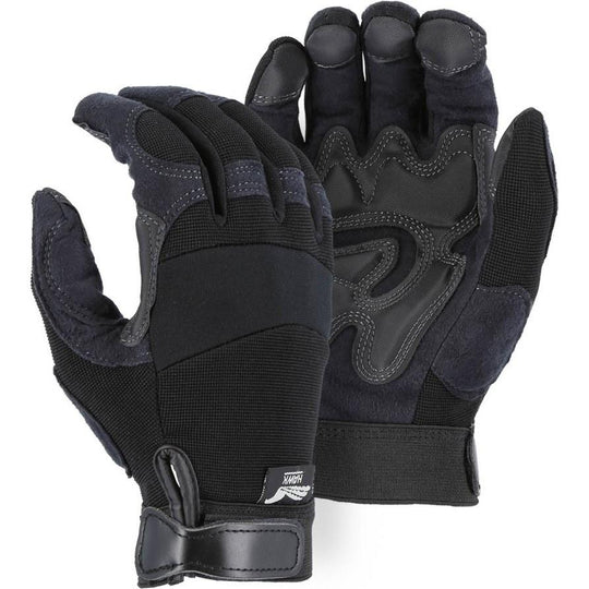Mechanics Gloves with Reinforced Armor Skin Palm - Adjustable Wrist Velcro (PK 12 Pairs) - Majestic
